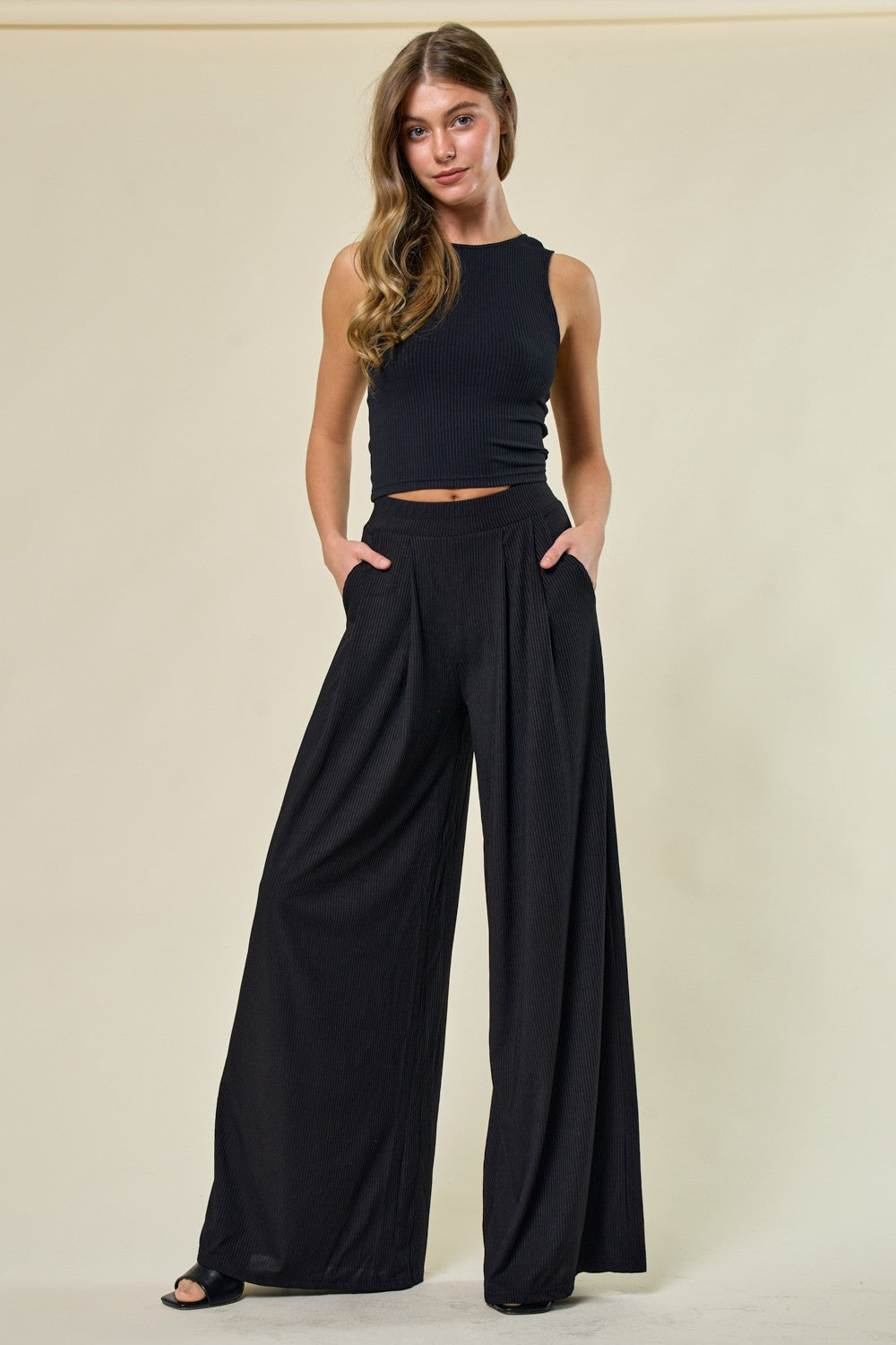 Palazzo Wide Leg Ribbed Pants-Pants-UrbanCulture-Boutique, A North Port, Florida Women's Fashion Boutique
