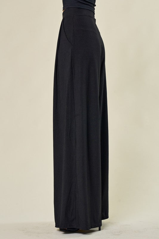 Palazzo Wide Leg Ribbed Pants-Pants-UrbanCulture-Boutique, A North Port, Florida Women's Fashion Boutique