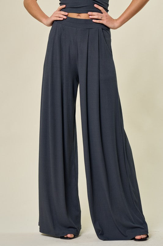 Palazzo Wide Leg Ribbed Pants-Pants-UrbanCulture-Boutique, A North Port, Florida Women's Fashion Boutique