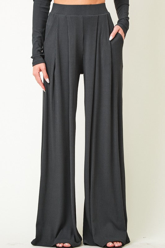Palazzo Wide Leg Ribbed Pants-Pants-UrbanCulture-Boutique, A North Port, Florida Women's Fashion Boutique