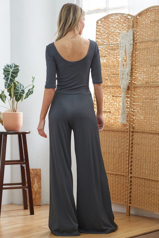 Palazzo Wide Leg Ribbed Pants-Pants-UrbanCulture-Boutique, A North Port, Florida Women's Fashion Boutique