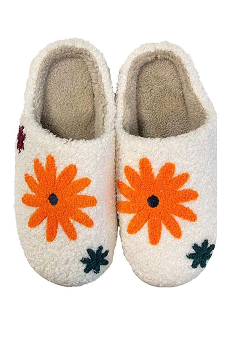 Cream Retro Daisies Slippers-Slippers-UrbanCulture-Boutique, A North Port, Florida Women's Fashion Boutique