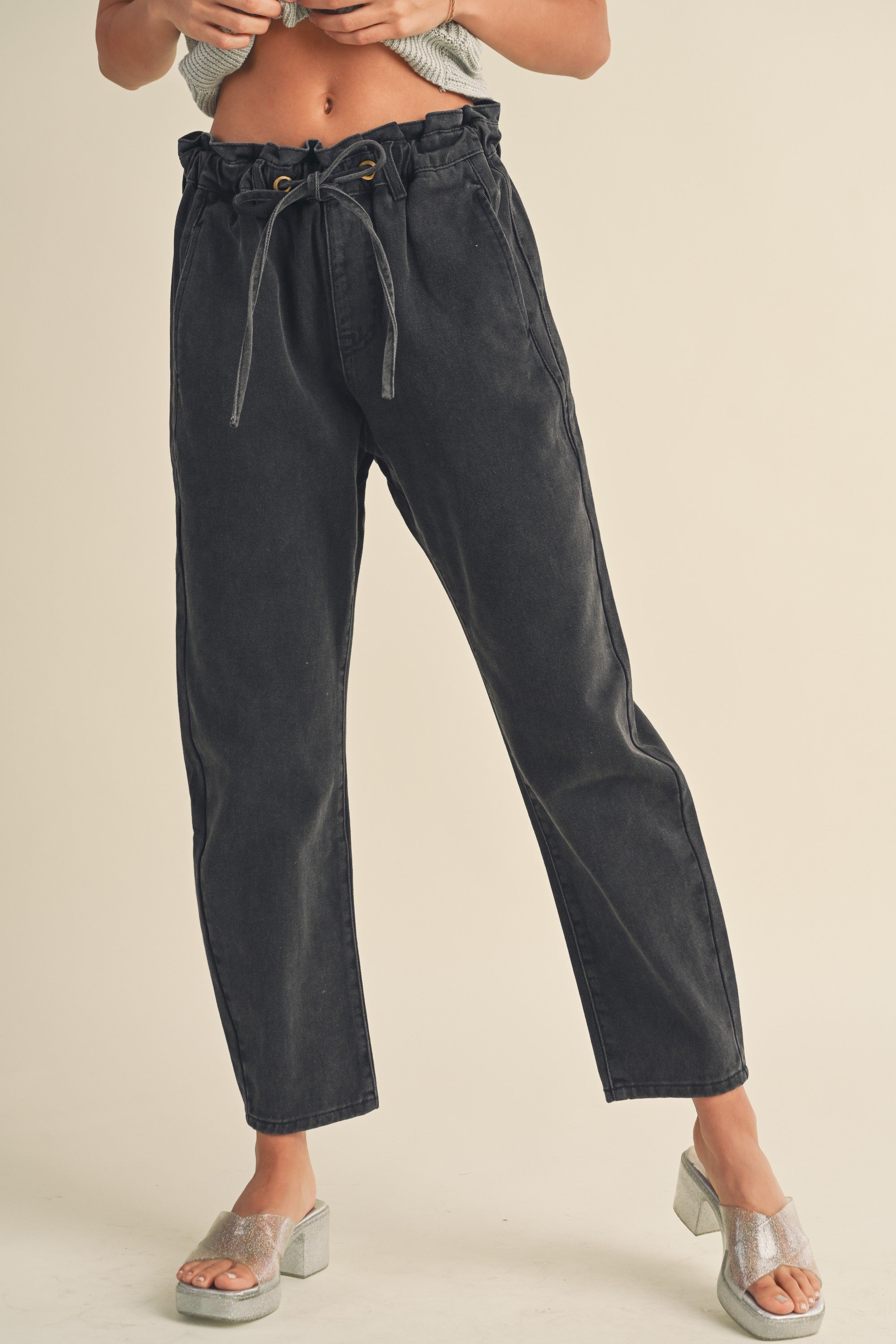 Paper Bag Waist Washed Pants-Pants-UrbanCulture-Boutique, A North Port, Florida Women's Fashion Boutique