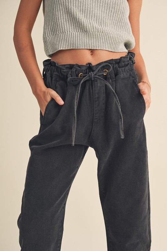 Paper Bag Waist Washed Pants-Pants-UrbanCulture-Boutique, A North Port, Florida Women's Fashion Boutique