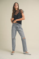 Alexa Velvet Star Mesh Top-Short Sleeves-UrbanCulture-Boutique, A North Port, Florida Women's Fashion Boutique