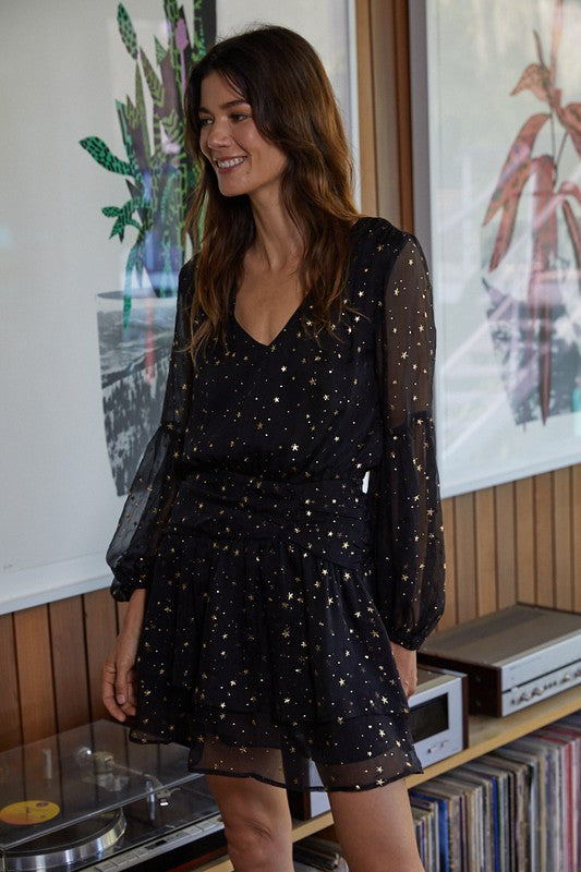 Star Chiffon V Neck Dress-Dresses-UrbanCulture-Boutique, A North Port, Florida Women's Fashion Boutique