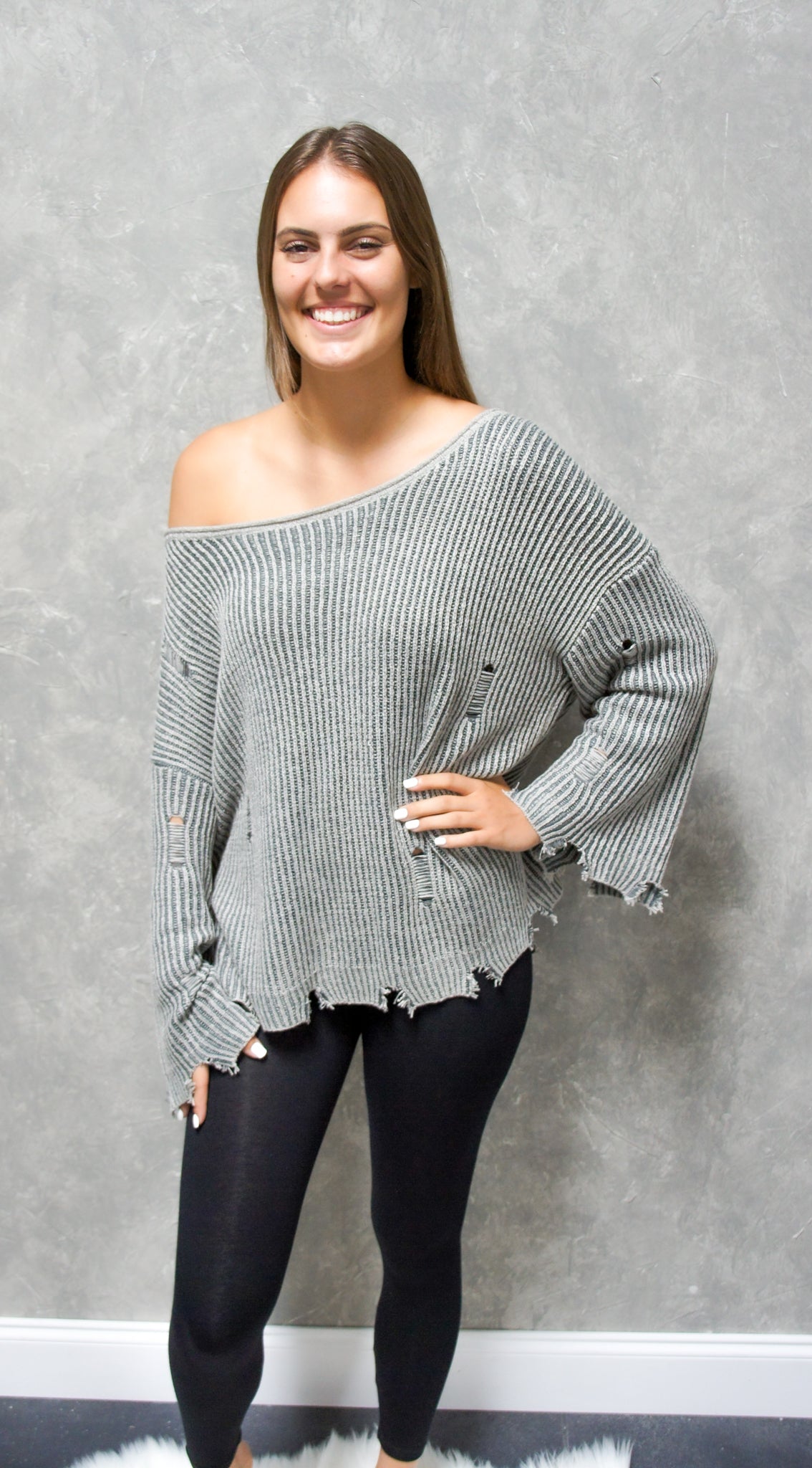 Edgy Ribbed Distressed Sweater-Sweater-UrbanCulture-Boutique, A North Port, Florida Women's Fashion Boutique