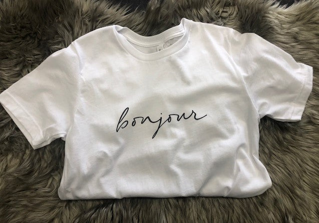 Bonjour Graphic T-Shirts & Tops-UrbanCulture-Boutique, A North Port, Florida Women's Fashion Boutique