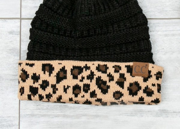 C.C Leopard Cuff Beanie-Hats-UrbanCulture-Boutique, A North Port, Florida Women's Fashion Boutique