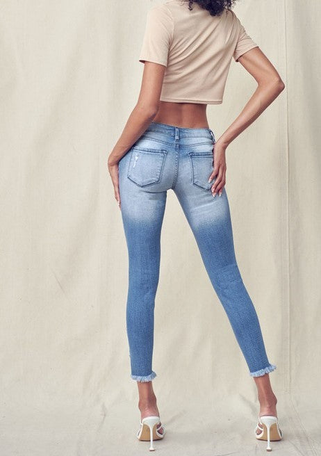 Low Rise Skinny Jeans with Distressed Ankles-Jeans-UrbanCulture-Boutique, A North Port, Florida Women's Fashion Boutique