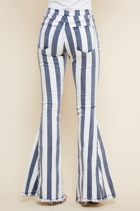 Striped Denim Flare Jeans