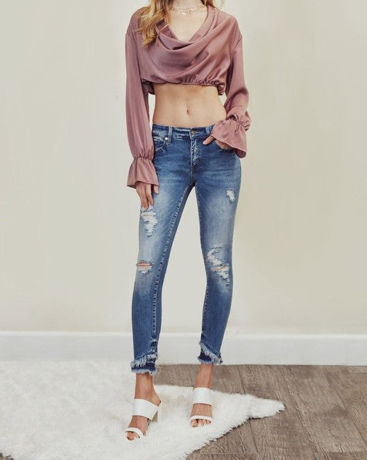 Mid Rise Hem Detail Ankle Skinny Jeans-Jeans-UrbanCulture-Boutique, A North Port, Florida Women's Fashion Boutique
