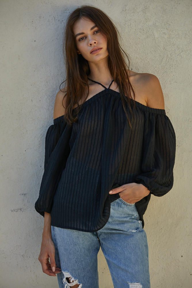 Cleo Neck Tie Top-Long Sleeves-UrbanCulture-Boutique, A North Port, Florida Women's Fashion Boutique