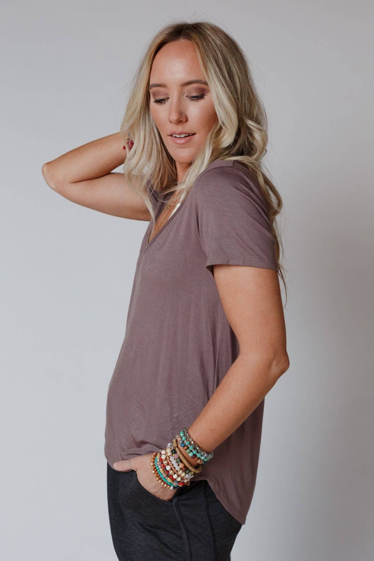 Scoop Neck Bralette Tee - Mocha-UrbanCulture-Boutique, A North Port, Florida Women's Fashion Boutique