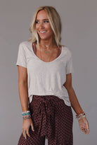 Scoop Neck Bralette Tee - Heather Oatmeal-UrbanCulture-Boutique, A North Port, Florida Women's Fashion Boutique