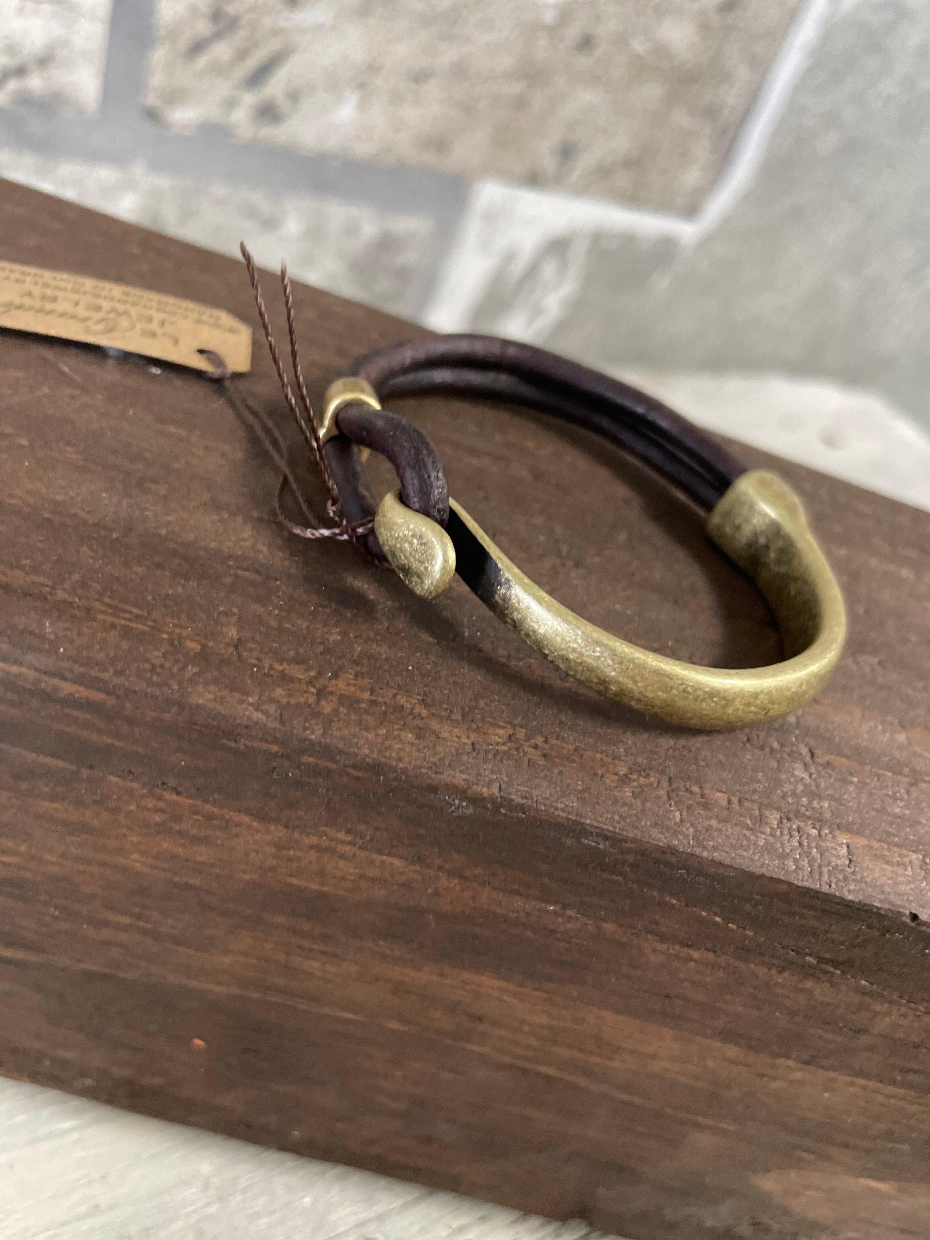 Brass Side Cuff with Dark Brown Leather Bracelet-Bracelets-UrbanCulture-Boutique, A North Port, Florida Women's Fashion Boutique