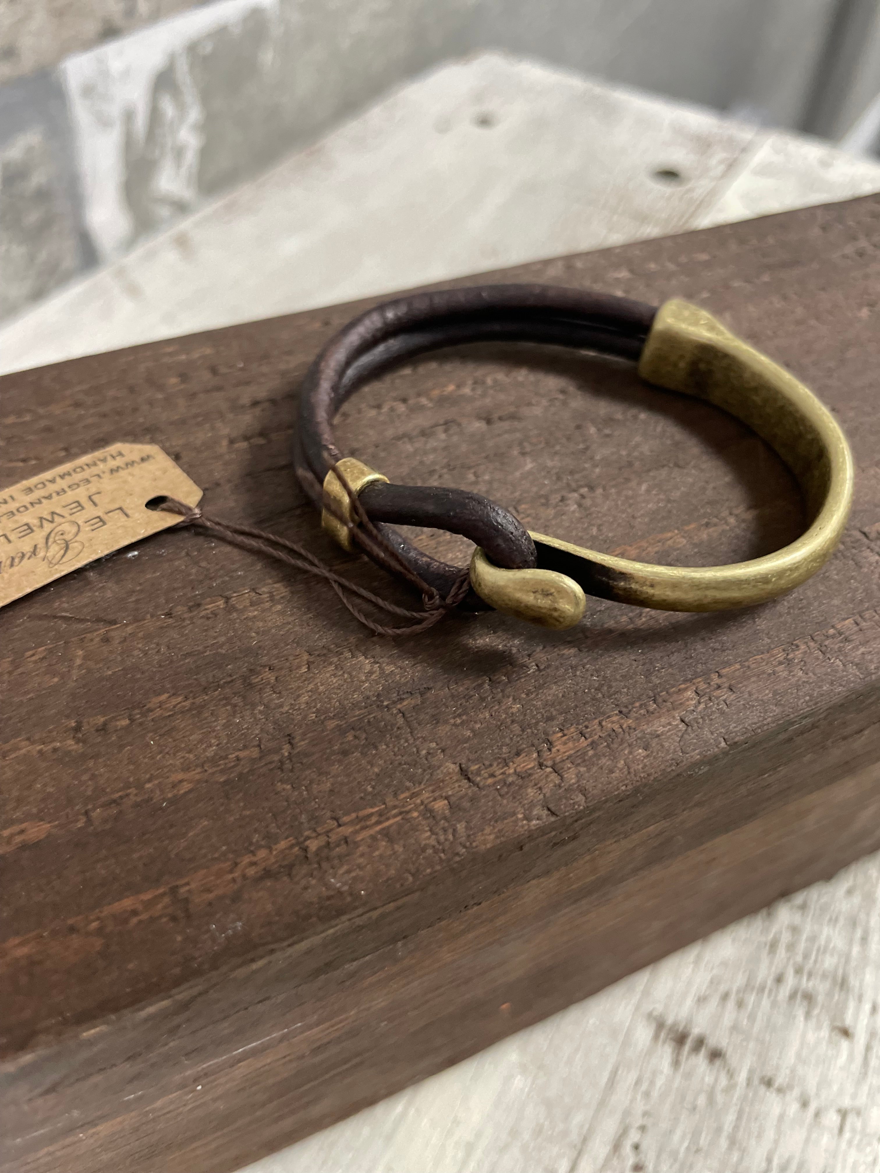 Brass Side Cuff with Dark Brown Leather Bracelet-Bracelets-UrbanCulture-Boutique, A North Port, Florida Women's Fashion Boutique