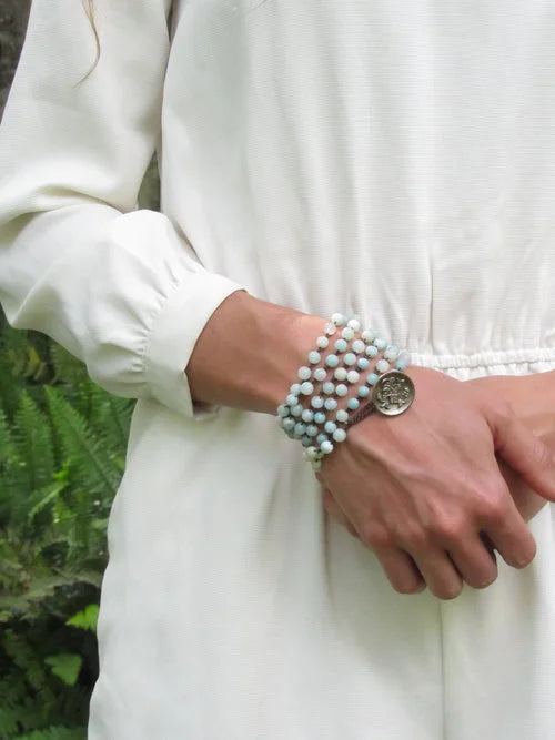 Blue Amazonite on Chocolate Wrap-Necklace-UrbanCulture-Boutique, A North Port, Florida Women's Fashion Boutique