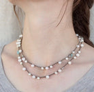 Pearl, Amazonite, Silver Flower Wrap on Sepia&nbsp;-Necklace-UrbanCulture-Boutique, A North Port, Florida Women's Fashion Boutique