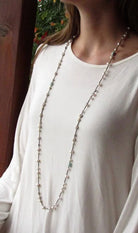 Pearl, Amazonite, Silver Flower Wrap on Sepia&nbsp;-Necklace-UrbanCulture-Boutique, A North Port, Florida Women's Fashion Boutique