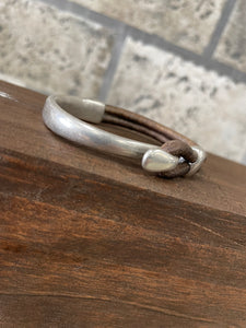 Silver Side Cuff with Brown Leather Bracelet-Bralettes-UrbanCulture-Boutique, A North Port, Florida Women's Fashion Boutique