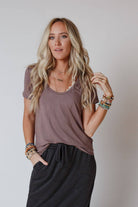 Scoop Neck Bralette Tee - Mocha-UrbanCulture-Boutique, A North Port, Florida Women's Fashion Boutique