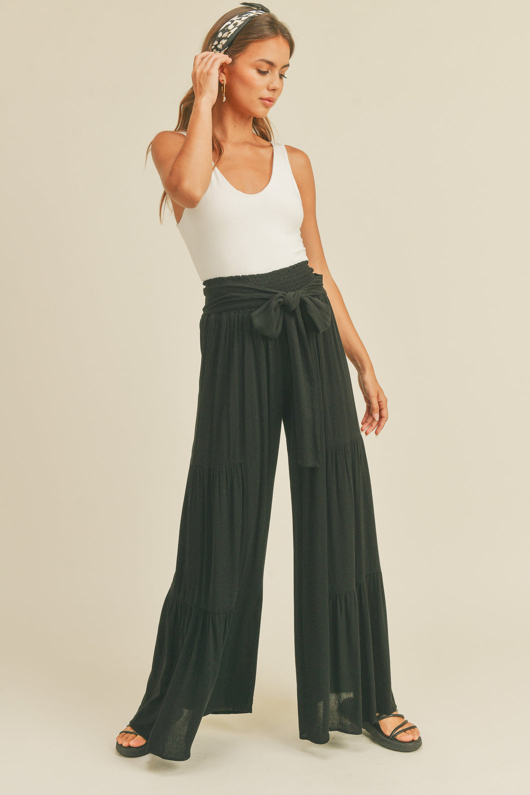 Rayon Tiered Detail Pants-Pants-UrbanCulture-Boutique, A North Port, Florida Women's Fashion Boutique