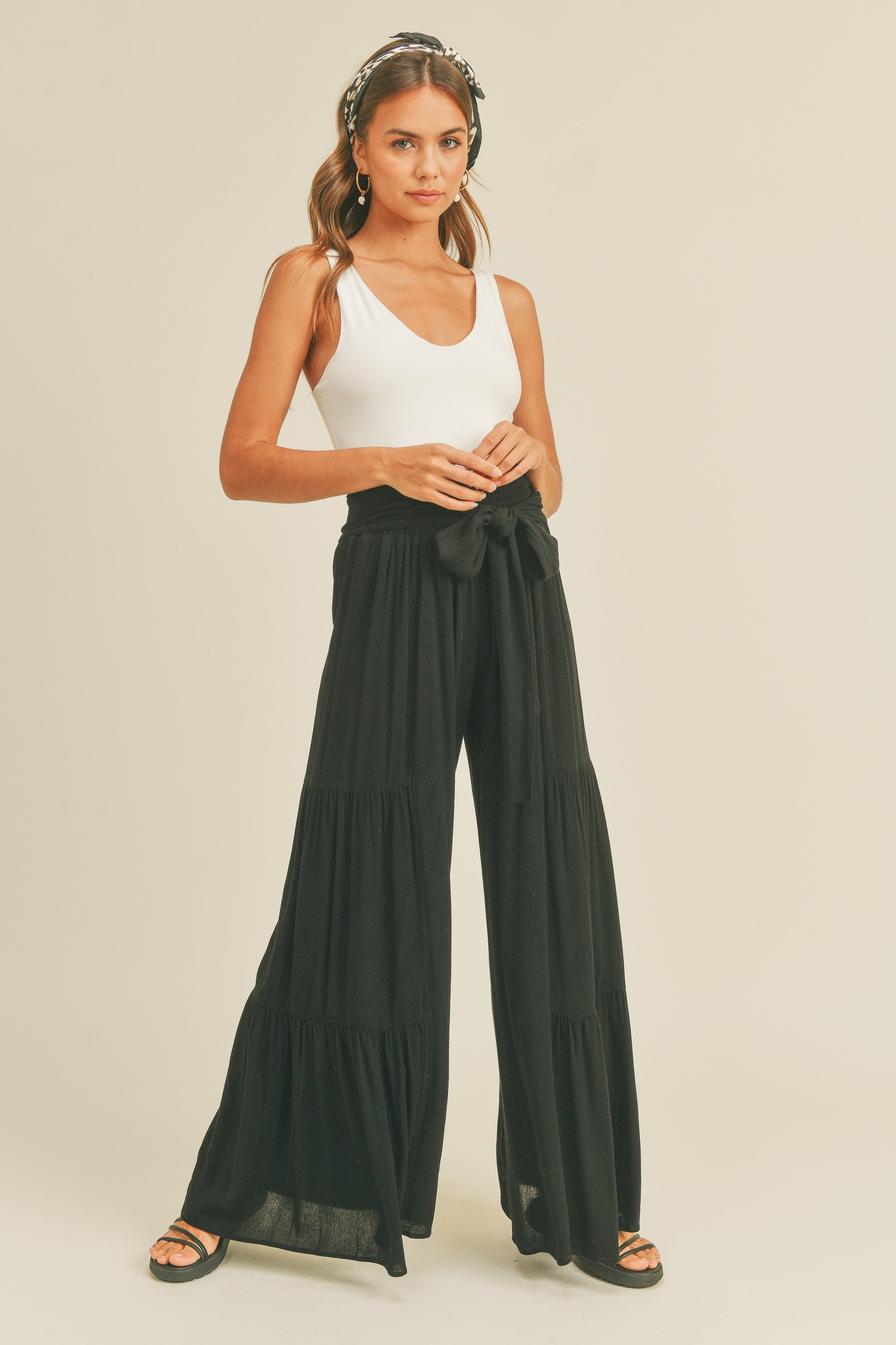 Rayon Tiered Detail Pants-Pants-UrbanCulture-Boutique, A North Port, Florida Women's Fashion Boutique