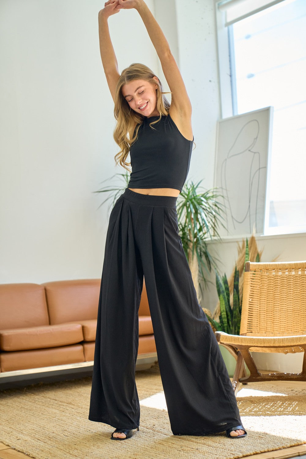 Palazzo Wide Leg Ribbed Pants-Pants-UrbanCulture-Boutique, A North Port, Florida Women's Fashion Boutique