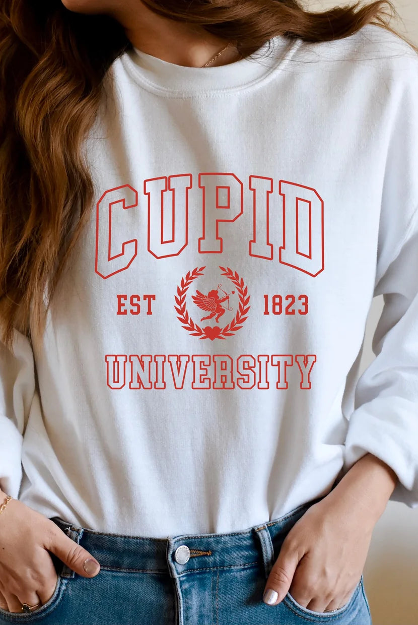 Cupid University Valentine Sweater-Graphic Sweatshirt-UrbanCulture-Boutique, A North Port, Florida Women's Fashion Boutique