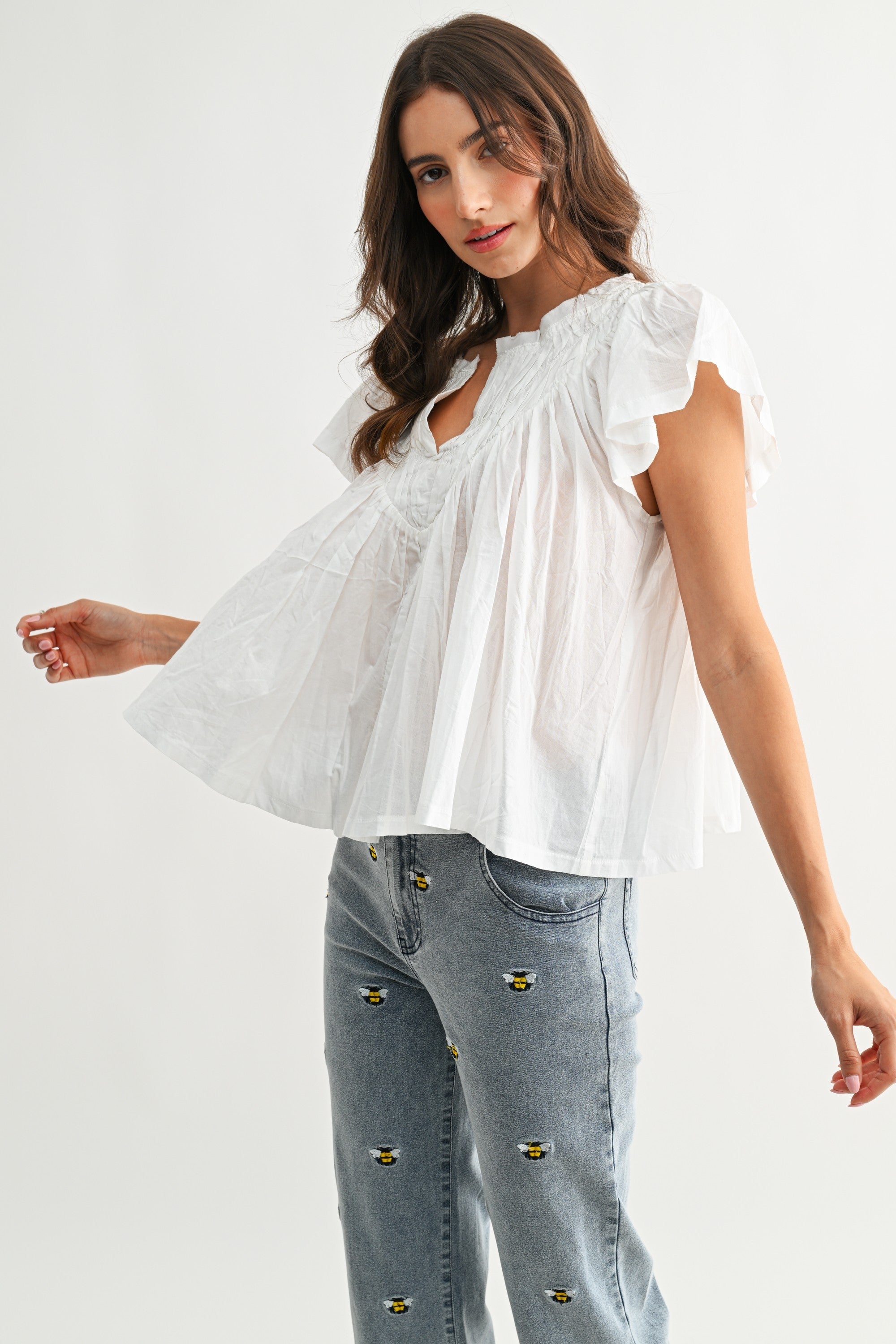 Iris Flutter Sleeve Top-Short Sleeves-UrbanCulture-Boutique, A North Port, Florida Women's Fashion Boutique