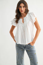 Iris Flutter Sleeve Top-Short Sleeves-UrbanCulture-Boutique, A North Port, Florida Women's Fashion Boutique