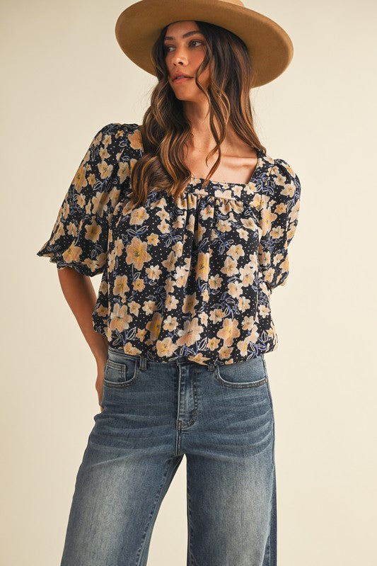 The Kit Floral Top-Blouse-UrbanCulture-Boutique, A North Port, Florida Women's Fashion Boutique