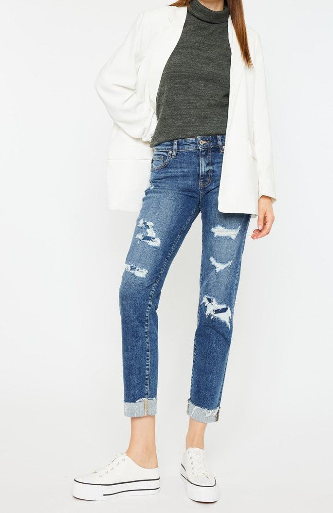 Amelia Mid Rise Distressed Boyfriend Jeans-Jeans-UrbanCulture-Boutique, A North Port, Florida Women's Fashion Boutique