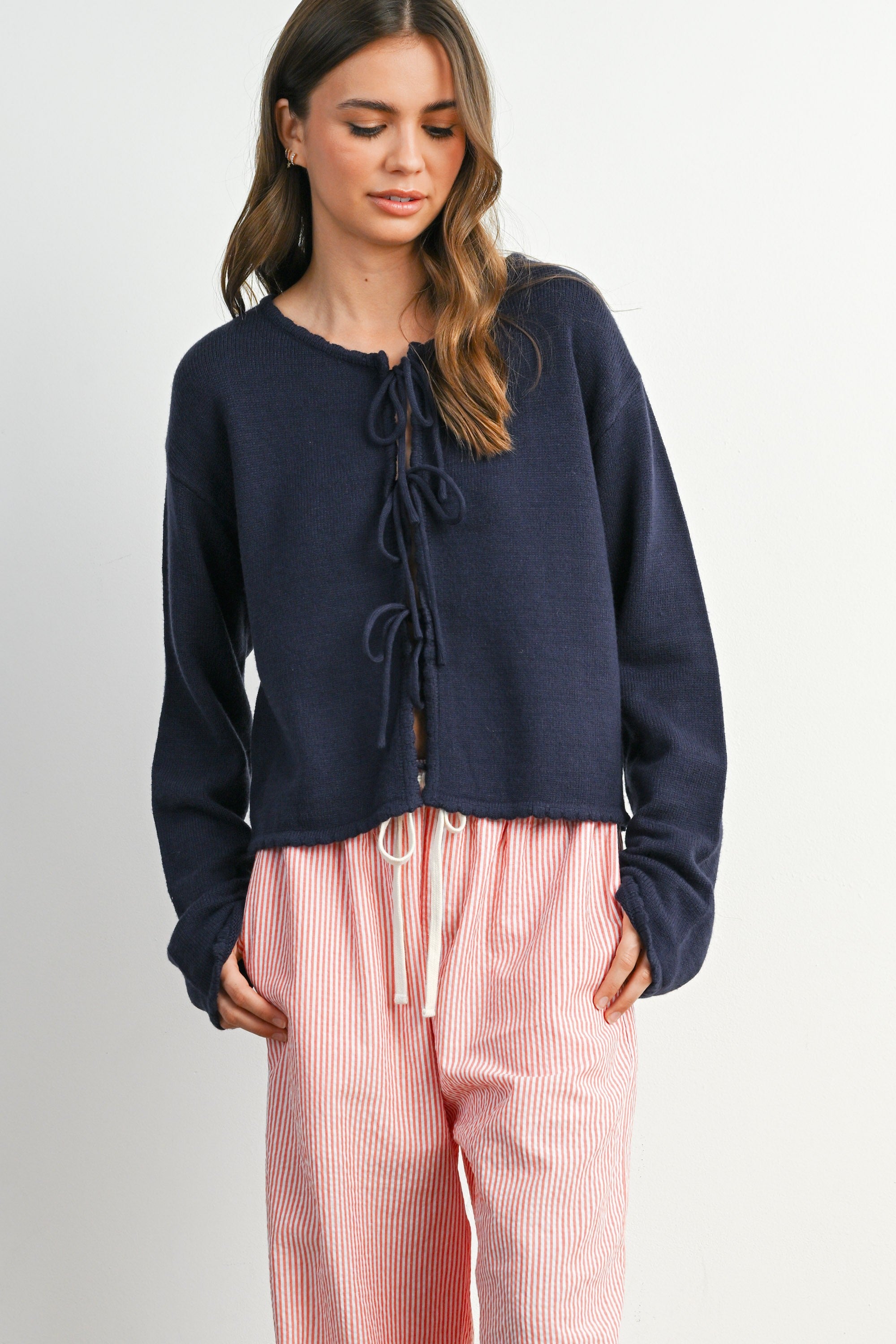 Melanie Tie Front Top-Long Sleeves-UrbanCulture-Boutique, A North Port, Florida Women's Fashion Boutique