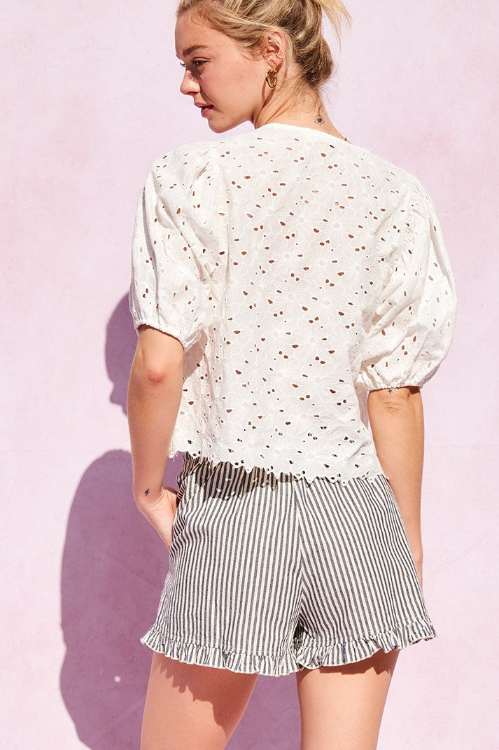 Azure Striped Shorts-Shorts-UrbanCulture-Boutique, A North Port, Florida Women's Fashion Boutique