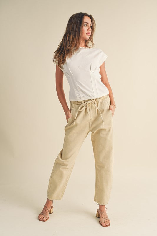 Paper Bag Waist Washed Pants-Pants-UrbanCulture-Boutique, A North Port, Florida Women's Fashion Boutique