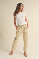 Paper Bag Waist Washed Pants-Pants-UrbanCulture-Boutique, A North Port, Florida Women's Fashion Boutique