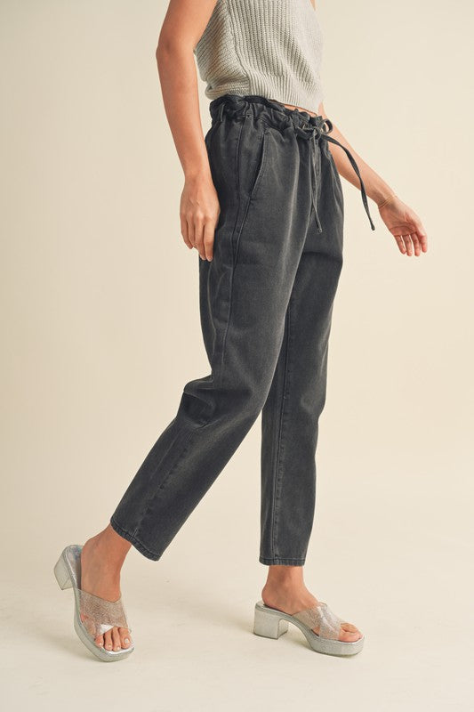 Paper Bag Waist Washed Pants-Pants-UrbanCulture-Boutique, A North Port, Florida Women's Fashion Boutique