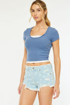 Gianna Polka Dot Frayed Denim Shorts-shorts-UrbanCulture-Boutique, A North Port, Florida Women's Fashion Boutique