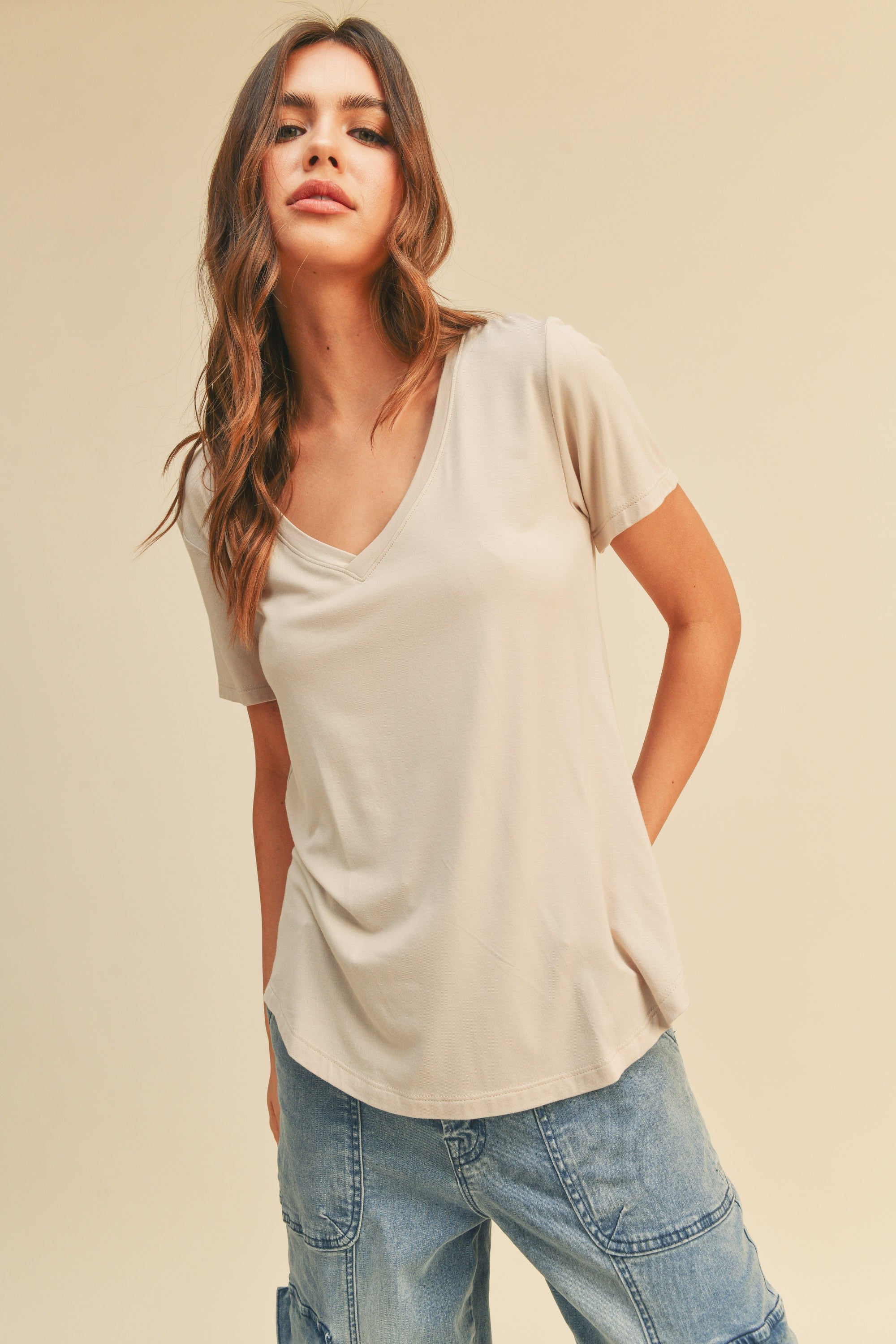 Vicki Bamboo V-Neck T-Shirt-Short Sleeves-UrbanCulture-Boutique, A North Port, Florida Women's Fashion Boutique