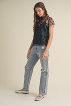 Alexa Velvet Star Mesh Top-Short Sleeves-UrbanCulture-Boutique, A North Port, Florida Women's Fashion Boutique