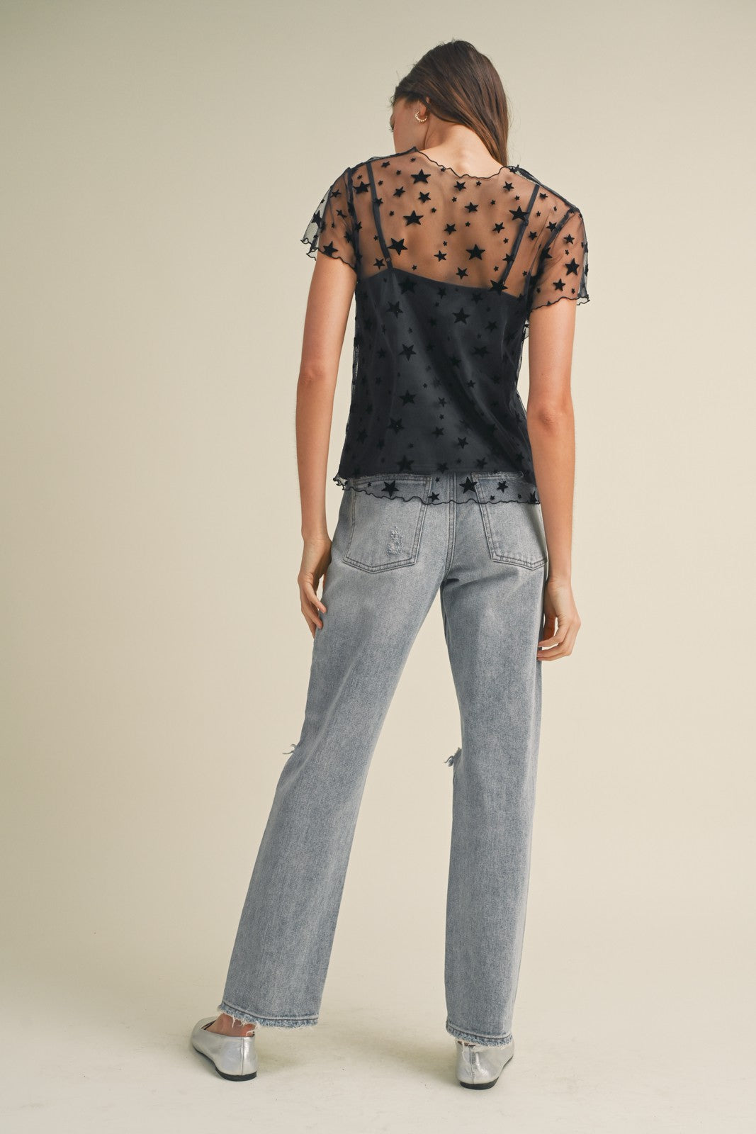 Alexa Velvet Star Mesh Top-Short Sleeves-UrbanCulture-Boutique, A North Port, Florida Women's Fashion Boutique