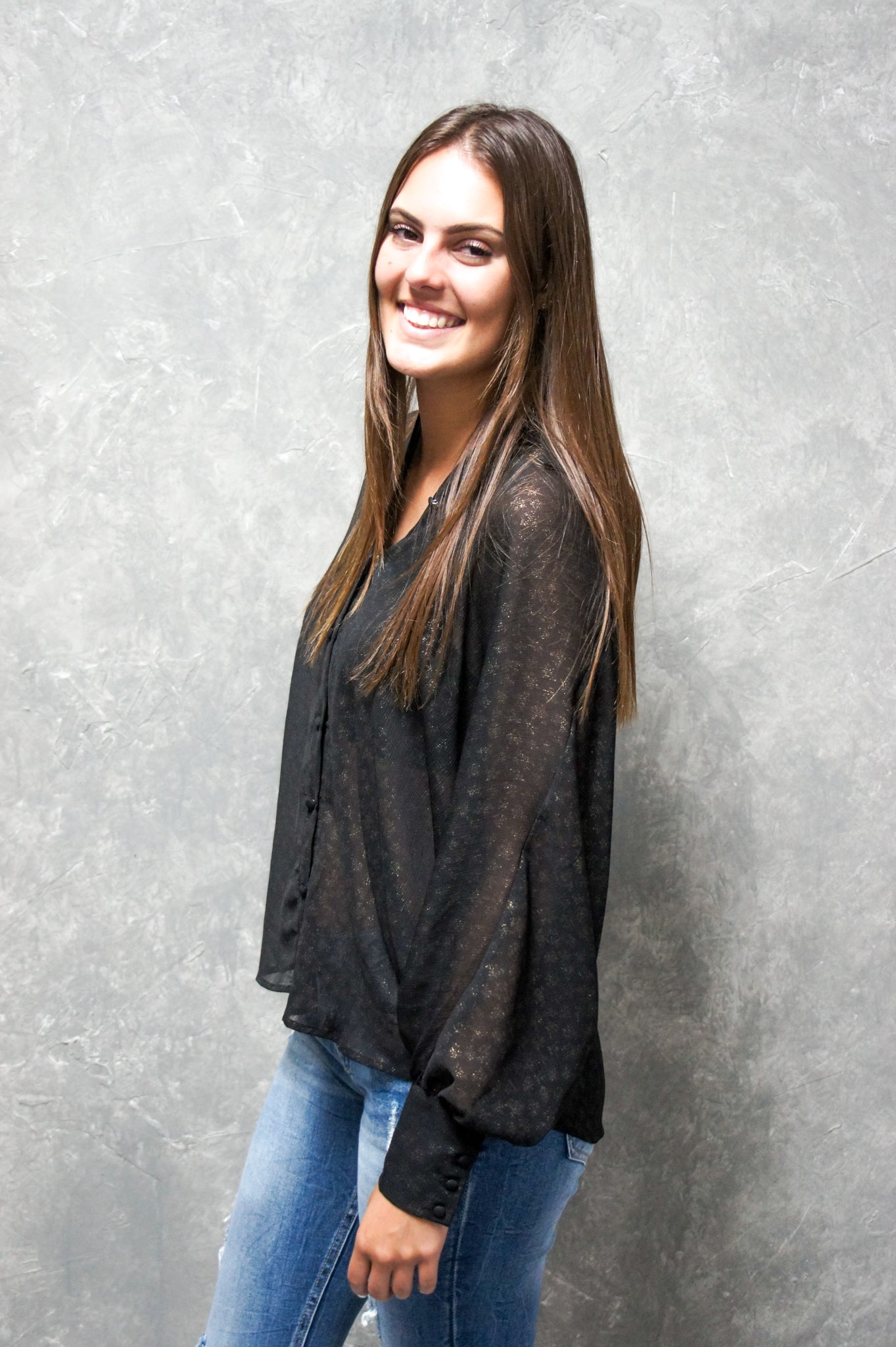 Sheer Metallic Button Up Blouse-Long Sleeves-UrbanCulture-Boutique, A North Port, Florida Women's Fashion Boutique