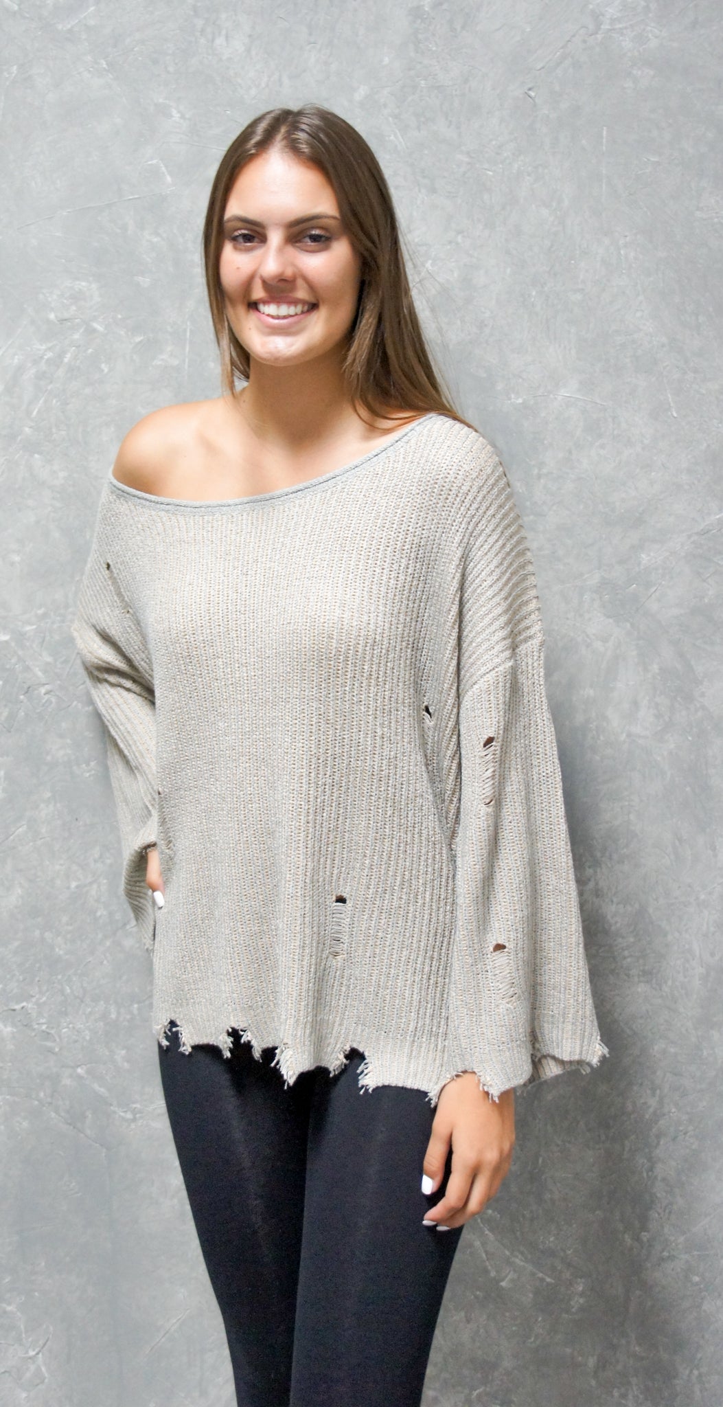 Distressed ribbed outlet sweater