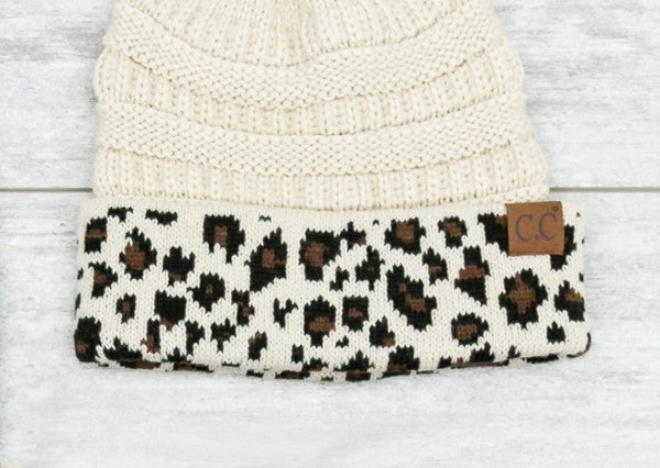 C.C Leopard Cuff Beanie-Hats-UrbanCulture-Boutique, A North Port, Florida Women's Fashion Boutique