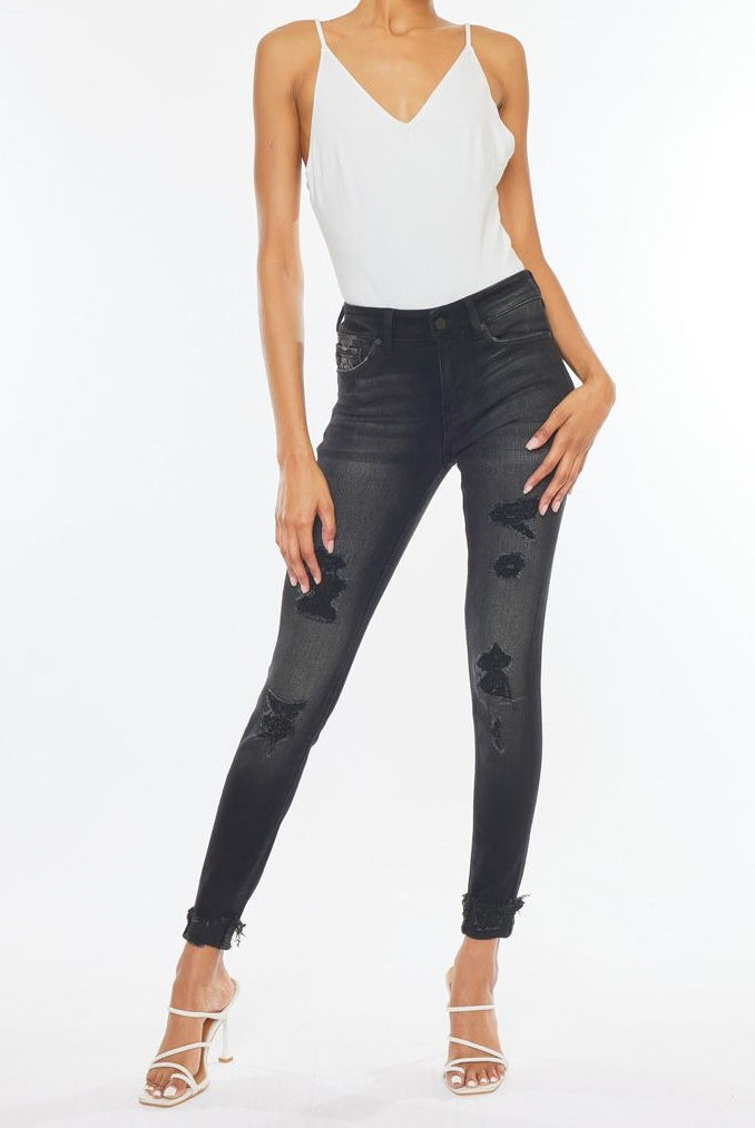 Mid Rise Distressed Black Jeans-Jeans-UrbanCulture-Boutique, A North Port, Florida Women's Fashion Boutique