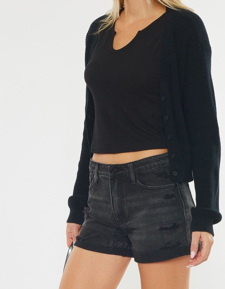 Black Stone Washed Denim Shorts-Denim-UrbanCulture-Boutique, A North Port, Florida Women's Fashion Boutique