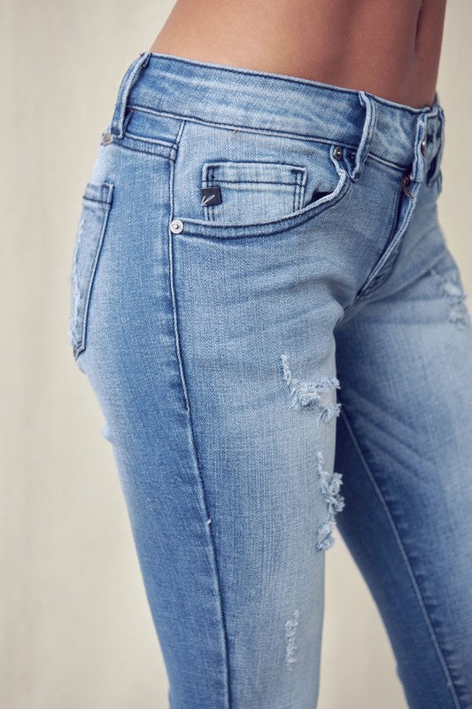 Low Rise Skinny Jeans with Distressed Ankles-Jeans-UrbanCulture-Boutique, A North Port, Florida Women's Fashion Boutique