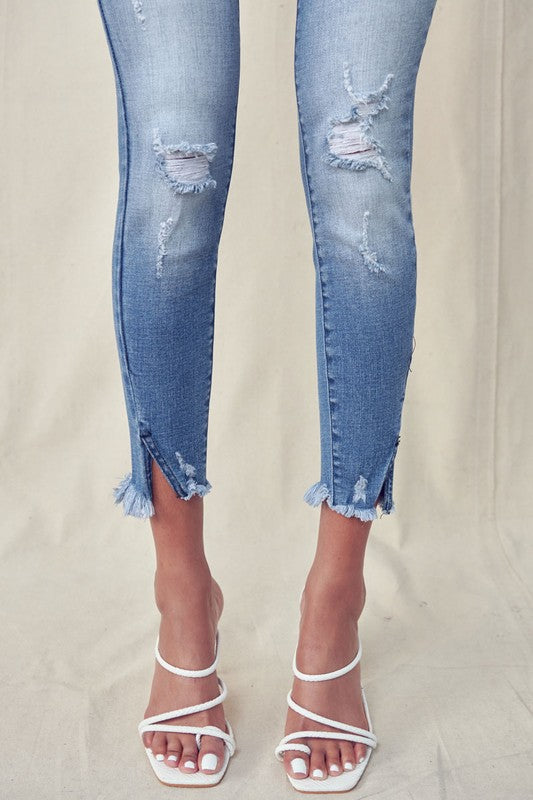 Low Rise Skinny Jeans with Distressed Ankles-Jeans-UrbanCulture-Boutique, A North Port, Florida Women's Fashion Boutique